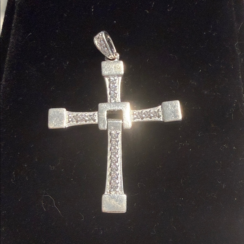 925 Sterling Cross Pendant with Moisanite Accents - 2”